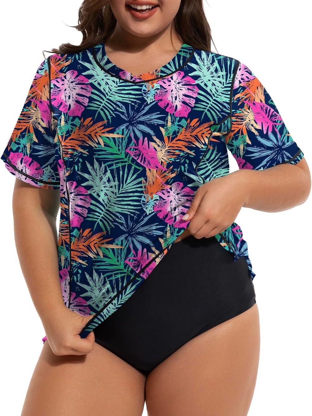 Women's Plus Size Rash Guard UV Sun Protection Swim Shirts Short Swimsuit Tops